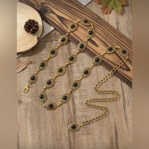 Boho Medallion Gold Chain-Link Decorative Belt with Black Accents